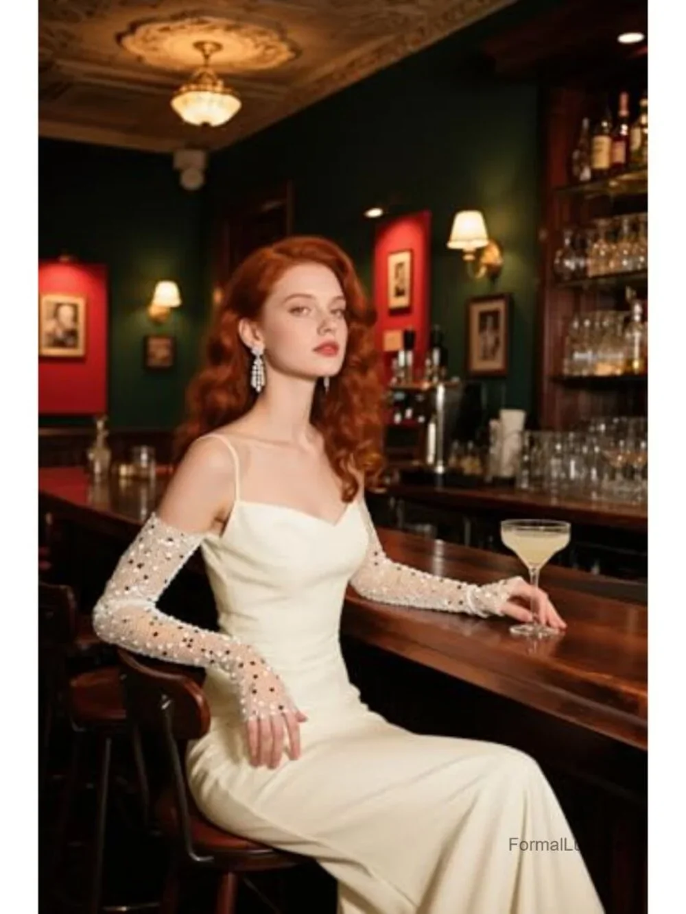Sequin and Mesh Long Fingerless Gloves Elbow Length Stretchy Opera Gloves